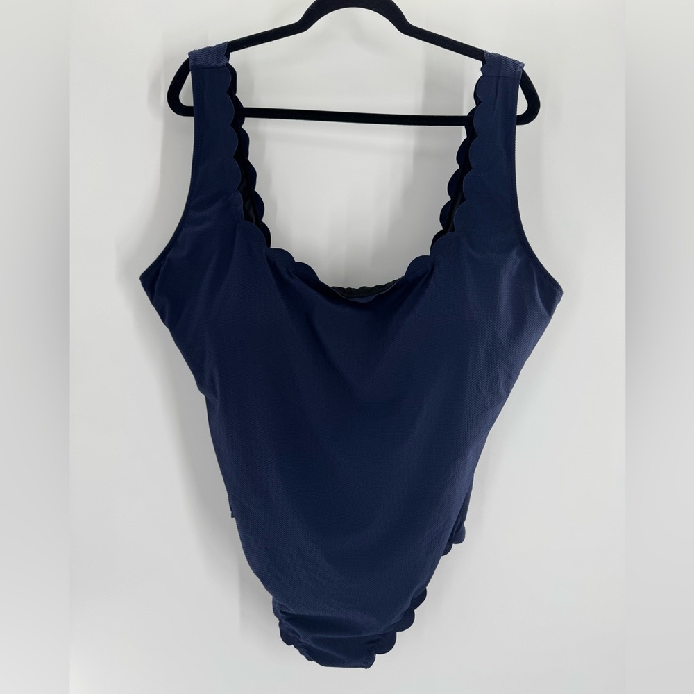 J.Crew Scallop Pique Scoopback One-Piece Swimsuit Navy Blue Size 24 NWT